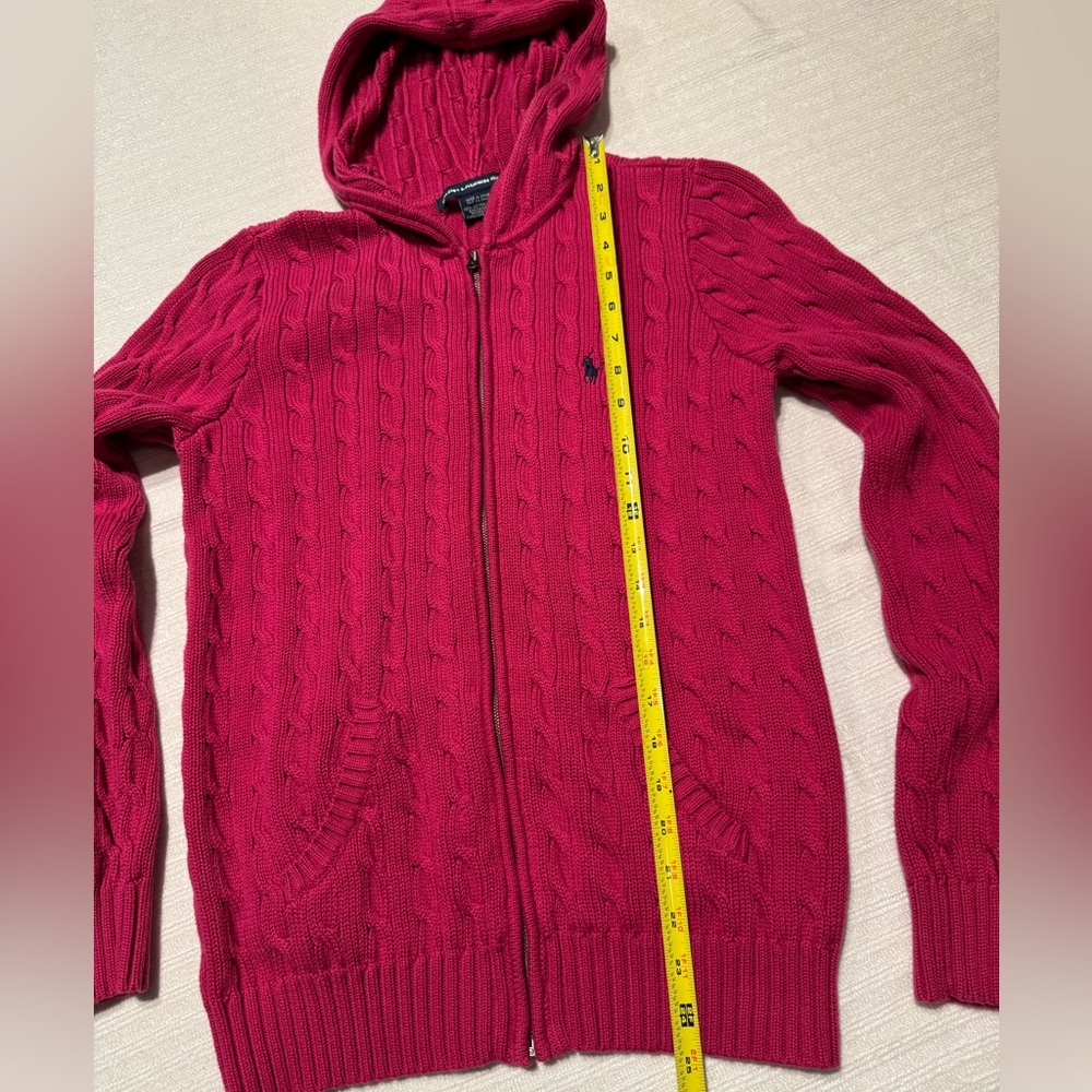 Ralph Lauren woman’s Raspberry Cable-Knit Zip Hoodie - Picture 3 of 6